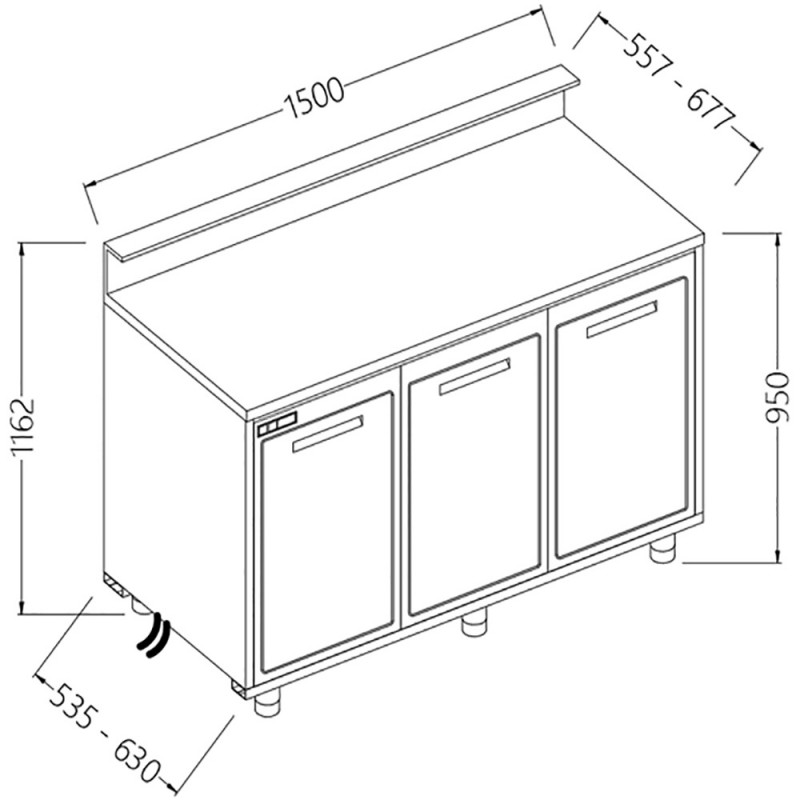 Comptoirs de bar réfrigérés T N moteur à distance avec 3 portes et dosseret - 1500x535x1162 mm - BBSR15X/5