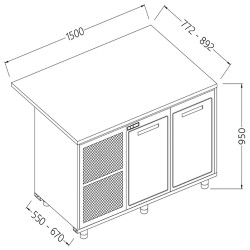 Comptoirs de bar réfrigérés T N avec 2 portes et moteur section caisse - 1500x550x950 mm - BCS15X/5