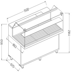 Vitrine snack pour pain vitres basses - 1500x892x1182 mm