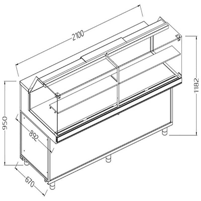 Vitrines neutres pour snacks vitres basses - 2100x892x1182 mm