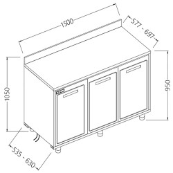 Arrière-comptoirs réfrigérés T N moteur à distance avec dosseret - 1500x630x1050 mm - NLESR15X