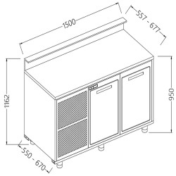 Comptoirs de bar réfrigérés T N avec 2 portes et moteur predisposition pour tablette service - 1500x670x1162 mm