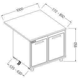 Comptoirs de bar réfrigérés B T moteur à distance section caisse - 1000x630x950 mm