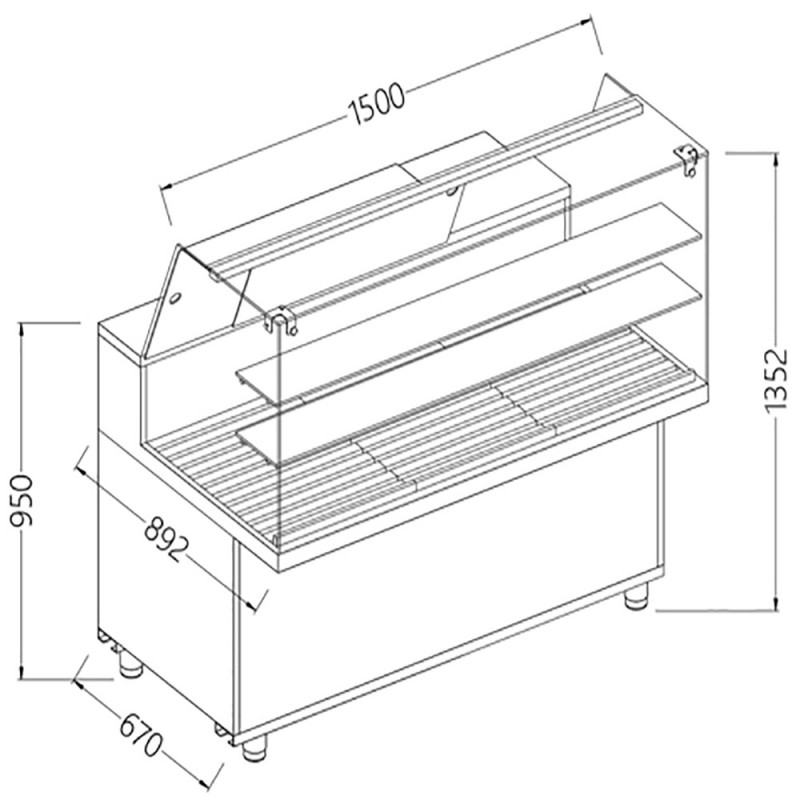 Vitrine snack pour pain vitres hautes - 1500x892x1382 mm