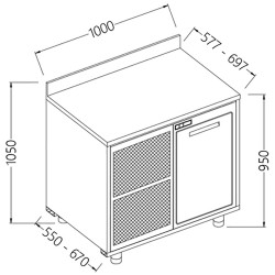 Arrière-comptoirs réfrigérés B T avec moteur avec dosseret - 1000x550x1050 mm