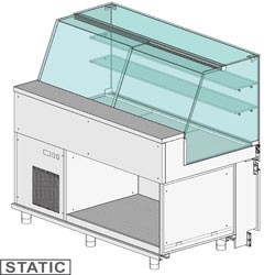 Comptoir vitrine en et gn, vitre haute, statique Metrika Line dimension : 1500x890xh1352