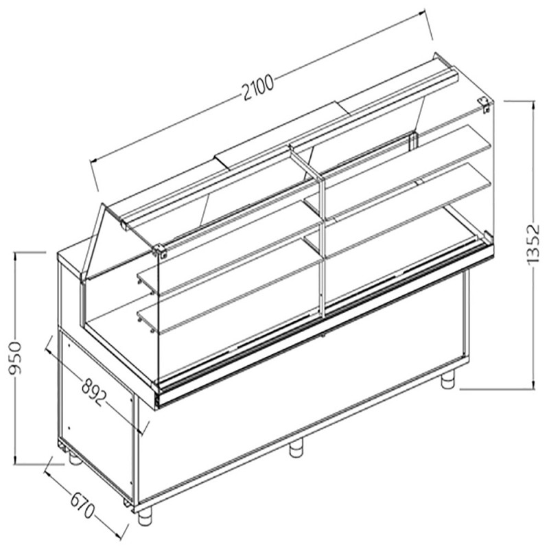 Vitrines neutres pour snacks vitres hautes - 2100x892x1352 mm