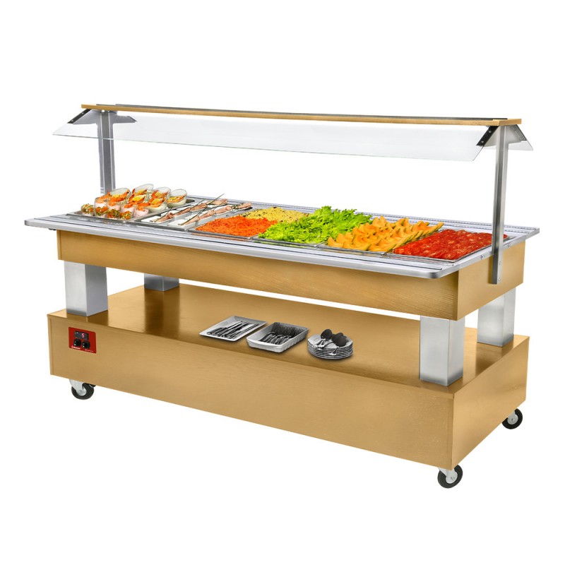 Buffet self service réfrigéré 6x GN 1/1-150 Bois Chêne clair