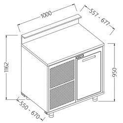 Comptoirs de bar réfrigérés B T avec moteur prédisposition pour tablette service - 1000x550x1162 mm