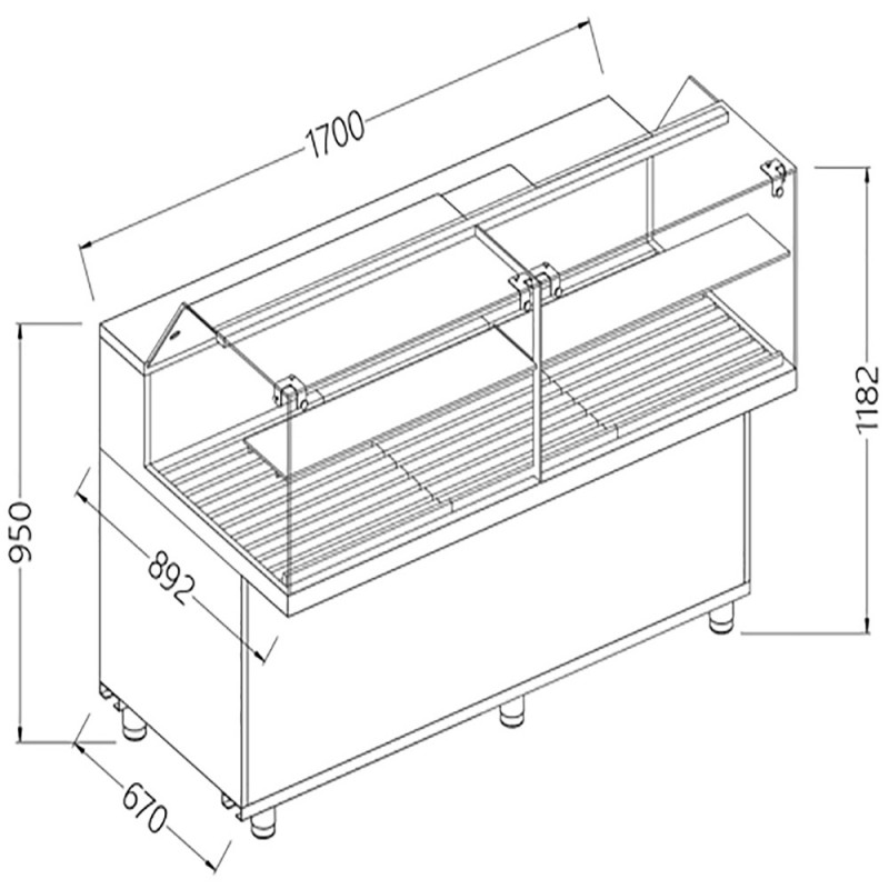 Vitrine snack pour pain vitres basses - 1700x892x1182 mm