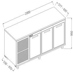 Arrière-comptoirs réfrigérés T N avec moteur sans dosseret - 2000x670x950 mm - NNS20X