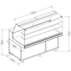 Comptoir vitrine neutre x boulangerie EN & GN, vitre haute dim. 1500x890xh1350