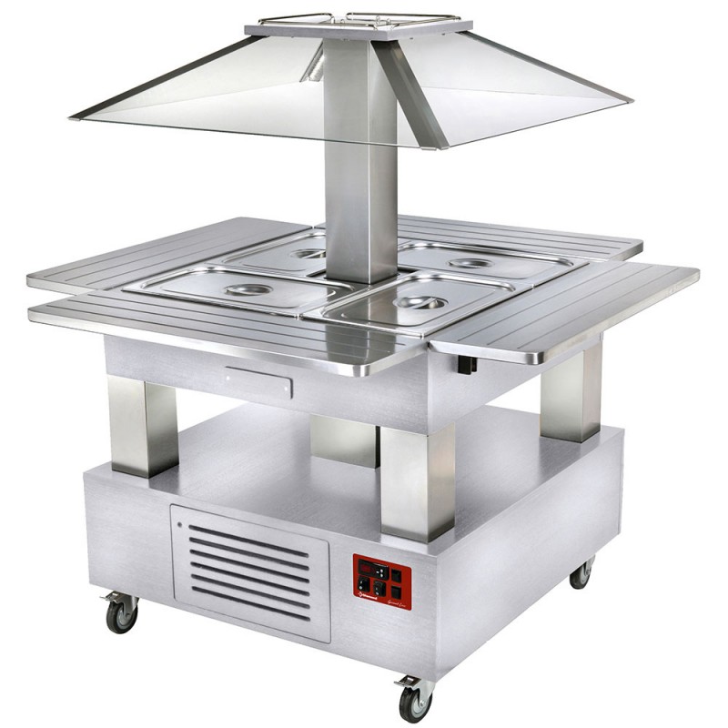 Ilot buffet chauffant bain-marie 4 x1/1 hauteur 150 bois blanc chauffants bain-marie 1040(1435)x1040(1435)xh1540