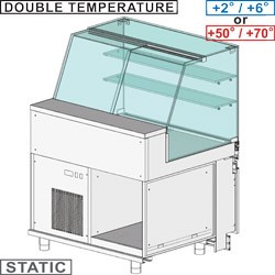 Comptoir vitrine réfrigéré & chauffante EN & GN, vitre haute, statique, sans réserve dim. 1000x890xh1350