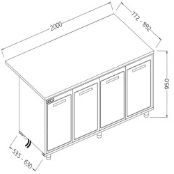 Comptoirs de bar réfrigérés T N avec 4 portes et moteur à distance section caisse - 2000x630x950 mm - BCSR20X