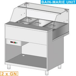 Comptoir vitrine chauffante ""bain marie"" 2x GN, vitre basse, statique, sans réserve