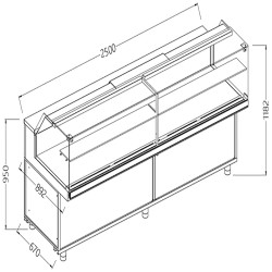 Vitrines neutres pour snacks vitres basses - 2500x892x1182 mm