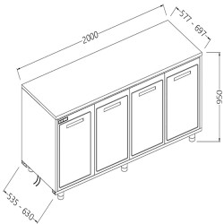 Arrière-comptoirs réfrigérés T N moteur à distance sans dosseret - 2000x535x950 mm - NNVR20X/5