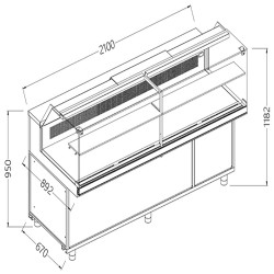 Vitrines réfrigérées statiques pour les snacks vitres basses groupe à distance - 2100x892x1182 mm