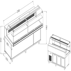 Vitrines réfrigérées statiques pour les snacks vitres basses groupe à distance - 2100x892x1182 mm