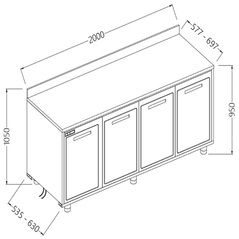 Arrière-comptoirs réfrigérés T N moteur à distance avec dosseret - 2000x630x1050 mm - NLVR20X