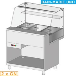 Comptoir vitrine chauffante ""bain marie"" 2x GN, vitre haute, statique, sans réserve