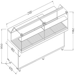 Vitrine snack pour pain vitres basses - 2100x892x1182 mm