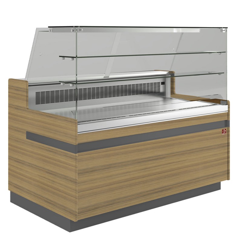 Comptoir presentation réfrigéré positif vitre droite haute ventilé bois médium 1038 mm de largeur