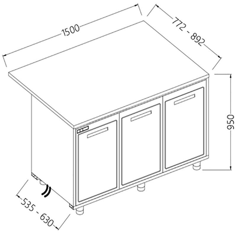 Comptoirs de bar réfrigérés B T moteur à distance section caisse - 1500x535x950 mm