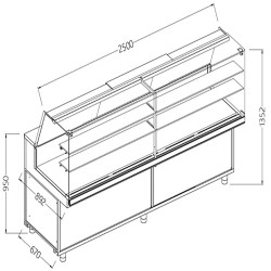 Vitrines neutres pour snacks vitres hautes - 2500x892x1352 mm