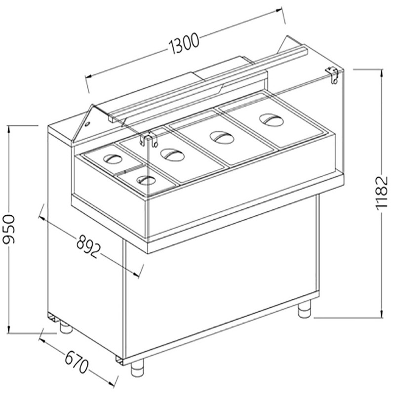 Comptoir vitrine chauffante ""bain marie"" 3x GN, vitre basse, statique, sans réserve