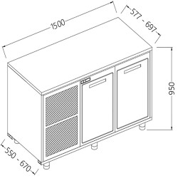 Arrière-comptoirs réfrigérés B T avec moteur sans dosseret - 1500x550x1050 mm