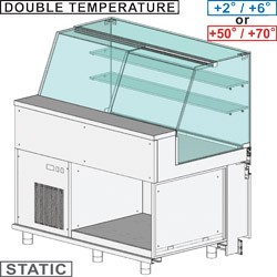 Comptoir vitrine réfrigéré & chauffante EN & GN, vitre haute, statique, sans réserve dim. 1300x890xh1350