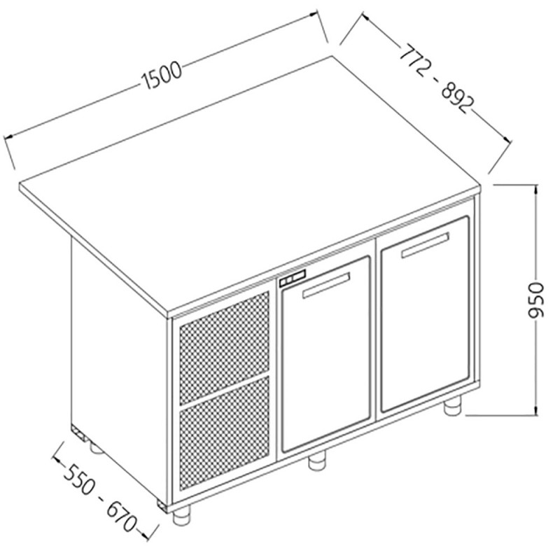 Comptoirs de bar réfrigérés B T avec moteur section caisse - 1500x550x950 mm