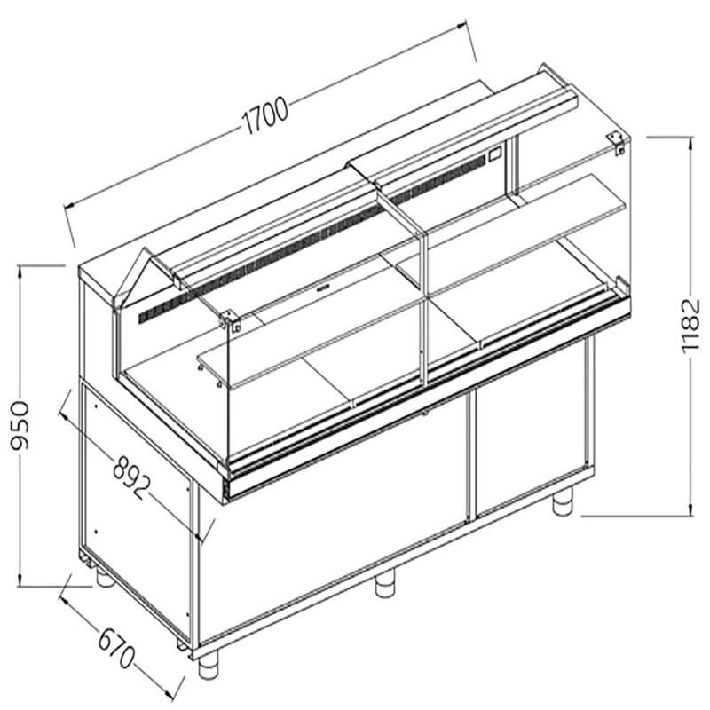 Vitrines réfrigérées ventilées pour les snacks vitres basses groupe à distance sans réserve - 1700x892x1182 mm