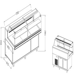 Vitrines réfrigérées ventilées pour les snacks vitres basses groupe à distance sans réserve - 1700x892x1182 mm