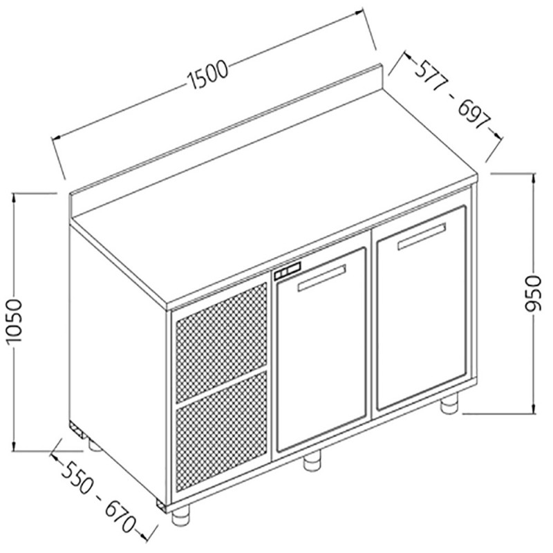 Arrière-comptoirs réfrigérés B T avec moteur avec dosseret - 1500x550x1050 mm