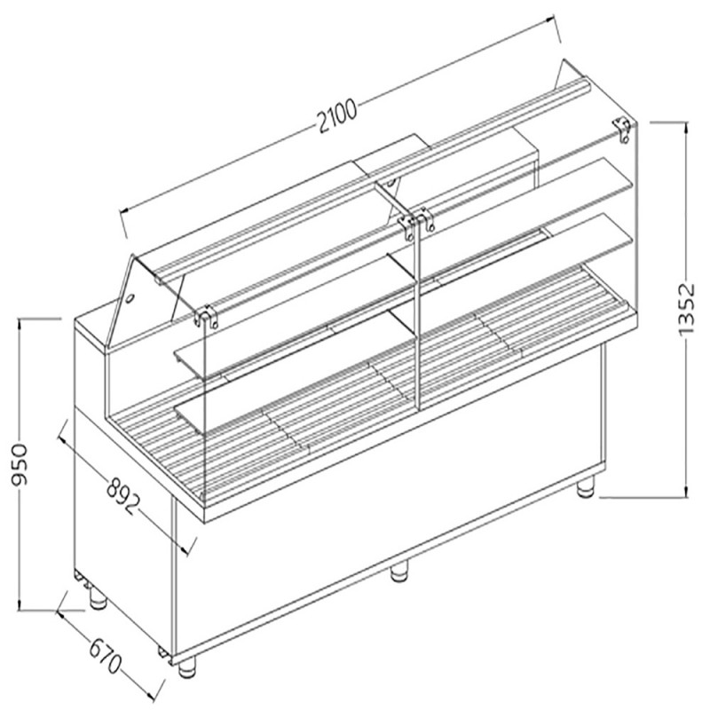 Vitrine snack pour pain vitres hautes - 2100x892x1382 mm