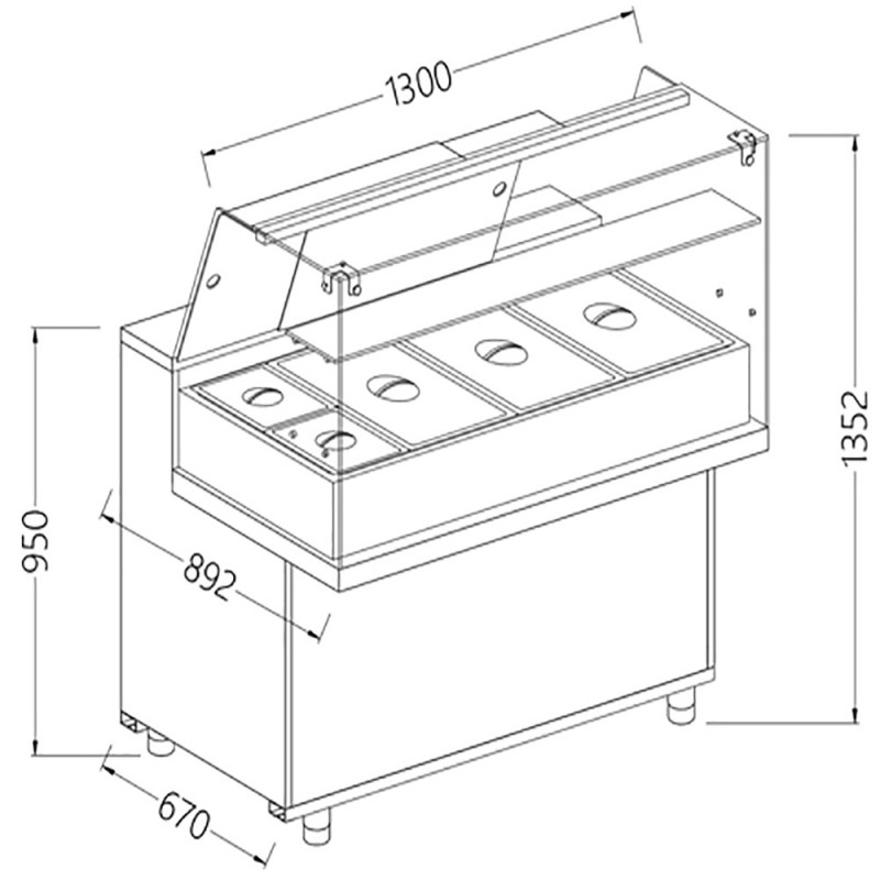 Comptoir vitrine chauffante ""bain marie"" 3x GN, vitre haute, statique, sans réserve