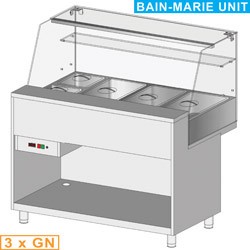 Comptoir vitrine chauffante ""bain marie"" 3x GN, vitre haute, statique, sans réserve