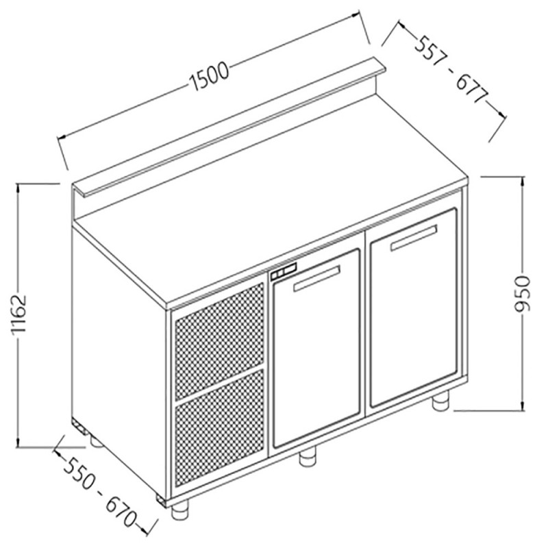 Comptoirs de bar réfrigérés B T avec moteur prédisposition pour tablette service - 1500x550x1162 mm