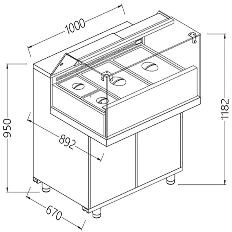 Vitrine snack saladette vitres basses groupe à distance - 1000x892x1182 mm