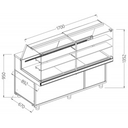 Comptoir vitrine neutre x boulangerie EN & GN, vitre haute dim. 1700x890xh1350