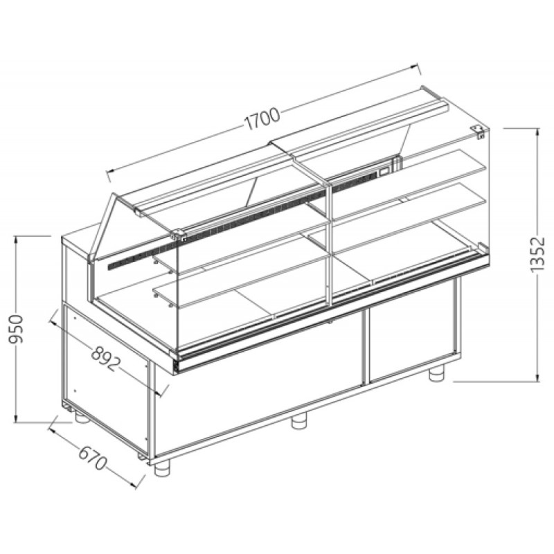 Comptoir vitrine neutre x boulangerie EN & GN, vitre haute dim. 1700x890xh1350