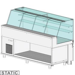 Comptoir vitrine en et gn, vitre haute, statique Metrika Line dimension : 2100x890xh1352