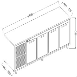 Arrière-comptoirs réfrigérés T N avec moteur sans dosseret - 2500x550x950 mm - NNS25X/5