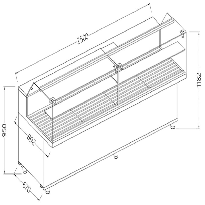 Vitrine snack pour pain vitres basses - 2500x892x1182 mm