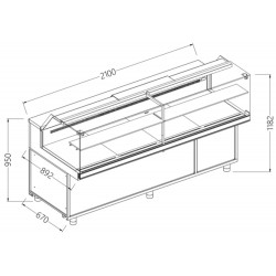 Comptoir vitrine neutre x boulangerie EN & GN, vitre basse dim. 2100x890xh1180