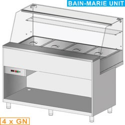 Comptoir vitrine chauffante ""bain marie"" 4x GN, vitre haute, statique, sans réserve