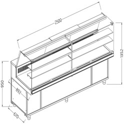 Vitrines réfrigérées statiques pour les snacks vitres hautes groupe à distance - 2500x892x1382 mm